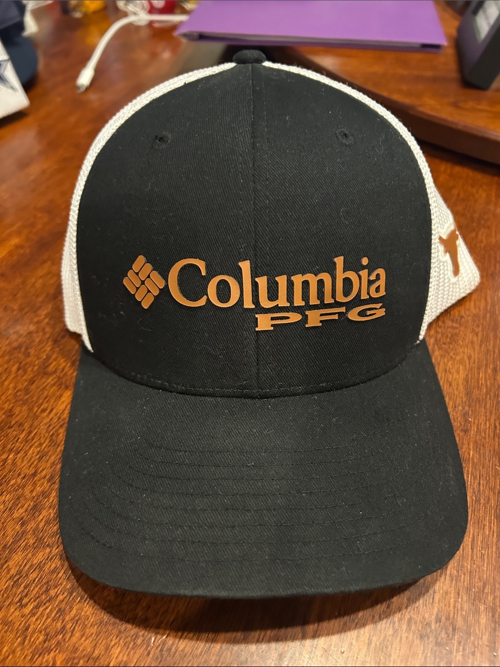 Columbia PFG Black Texas Longhorns Black Burnt Orange Mesh Trucker Hat O/S